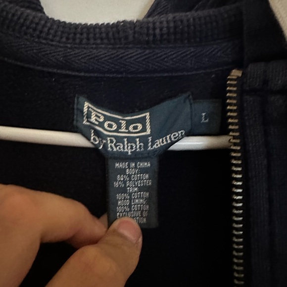 Ralph Lauren Navy Hoodie with Yellow Logo Size L - Picture 3 of 3